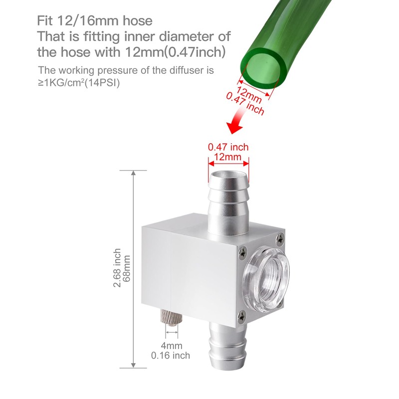 Clscea External Inline CO2 Diffuser Atomizer Aluminum Alloy for Planted