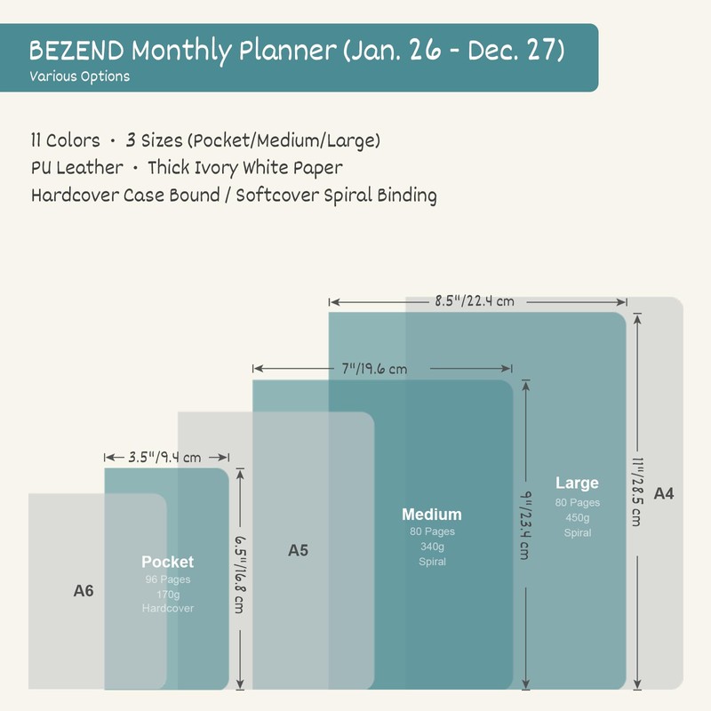 BEZEND Monthly Planner 2026-2027 (Spiral-8.5" x 11") 2 Year Calendar