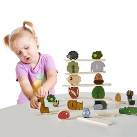 Embosomitr Wooden Toys for Kids, Wooden Building Blocks Animal Stacking Toys for 3+ Year Olds, Wooden Montessori Toys for Boys Girls, Wooden Blocks Sorting & Balance Toys, Educational Birthday Gift