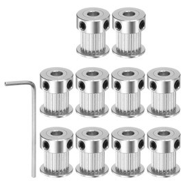 HARFINGTON 10pcs 2GT Timing Pulley 20 Teeth 5mm Bore 16mm Dia. Aluminum Timing Belt Pulley with Hex Wrench for 10mm Width Belt 3D Printer CNC Machine Accessories, Silver Tone