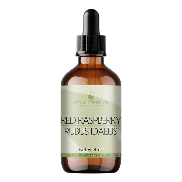Red Raspberry Seed Oil - 4 oz Glass & Dropper - 100% Pure Unrefined Cold Pressed Non GMO Vegan Premium Grade Carrier Oil for Face Hair Skin Body Nails Lips Cuticles Scalp by Organic Pure Oil