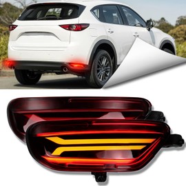 BINQIGOO LED Rear Bumper Reflector Lights Trim for Mazda CX-5 2017-2021 | Red Sequential Turn Signal,DRL & Brake Light | OEM KB8A-51-5M0C, KB8A-51-5L0C | MA1184108, MA1185108 Replacement (Red)
