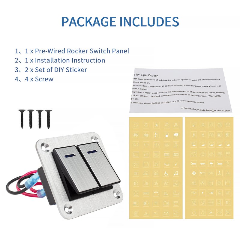 Xhtechnology 2 Gang Aluminum Rocker Switch Panel - 12V/24V Switch