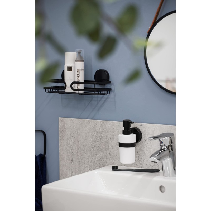 WENKO Static-Loc® Plus Pavia Black Towel Rail, Attachment without Drilling,