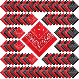 100 Pack Bandanas Unisex Paisley Bandanas Bulk Multi Purpose Cowboy Head Wrap Necktie Face Cover Party Supplies, 21.26 inches (Red, Black,Stylish)