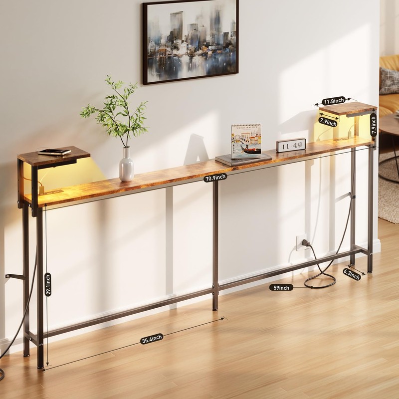 HLDIRECT 71 Inch Couch Table Behind Sofa with Double Storage