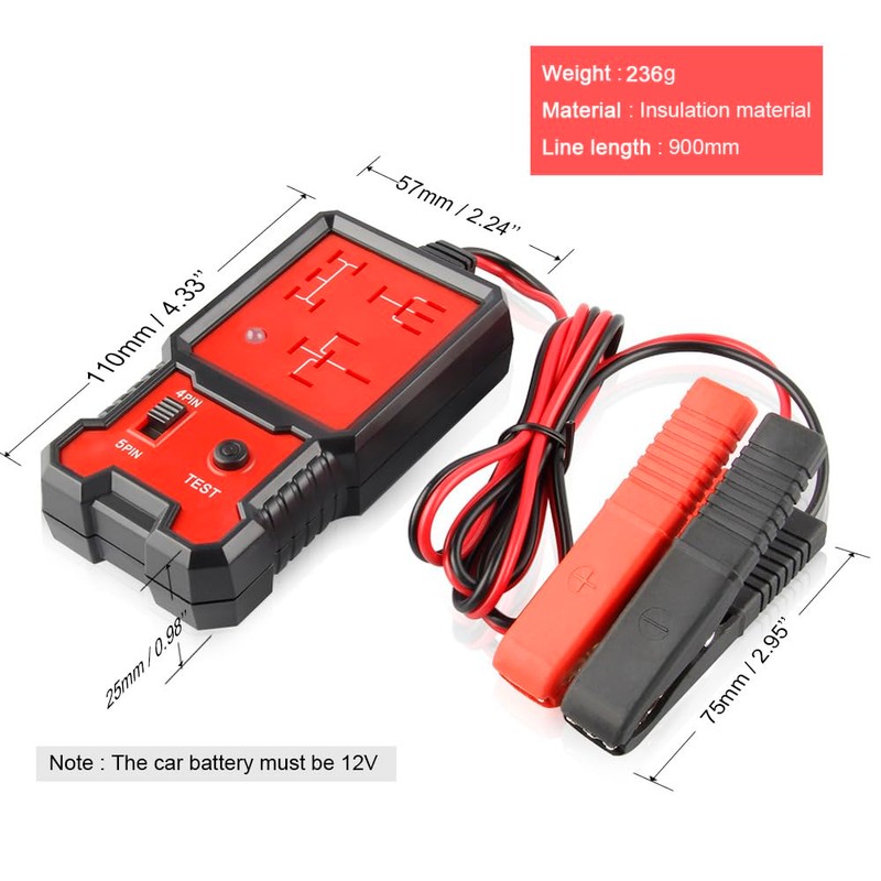 Greluma 1 Stück Auto-Relaistester,12V elektronischer Relaisprüfer,Autobatterietester mit Clips für automatische