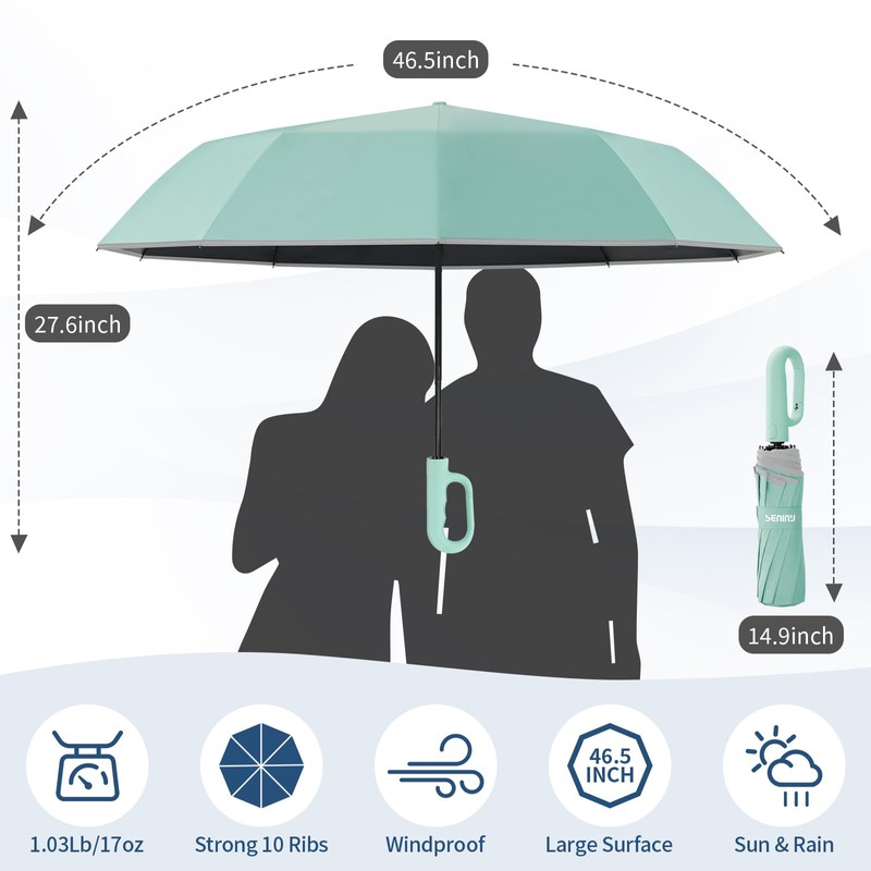 Seniny Travel Umbrella with Carabiner Handle, Automatic Windproof Large Umbrellas