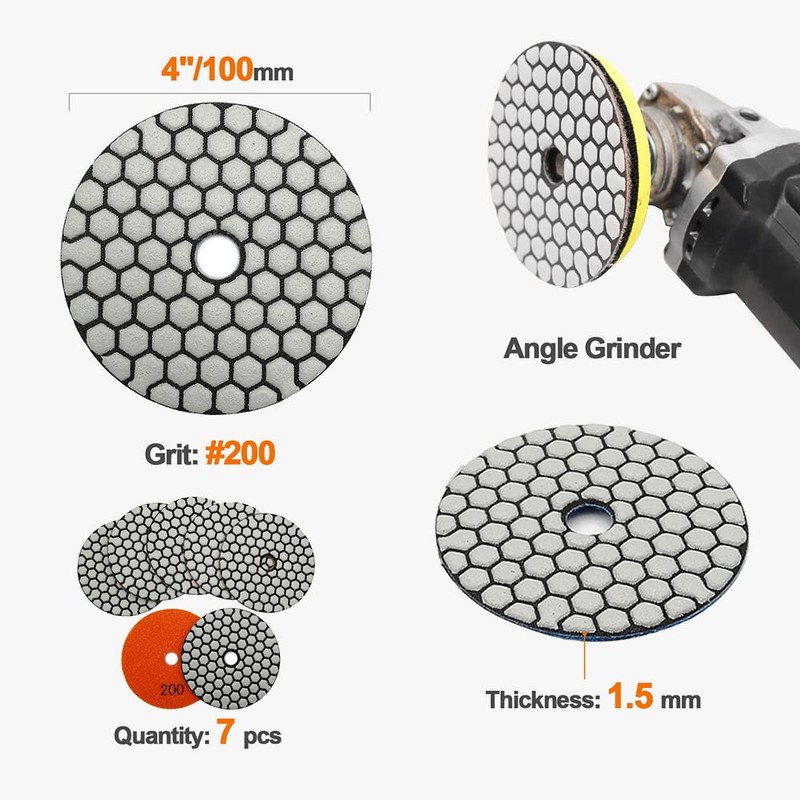 Diamond Dry Polishing Discs - Pack of 7 100 mm