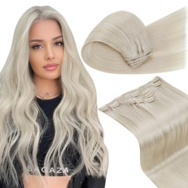 LaaVoo Blonde Clip-In Real Hair Extensions, Real Hair, Platinum Blonde #60, 30 cm, 80 g, 5 Pieces