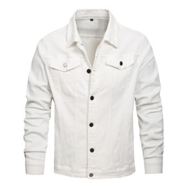 QIMYUM Jean Jacket For Men, Distressed Slim Denim Jacket (Small, White)