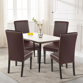 SearchI Waterproof PU Leather Dining Chair Covers Set of 6, Stretch Oilproof Parsons Chair Slipcovers Removable Washable Kitchen Chair Protector for Dining Room (Brown)