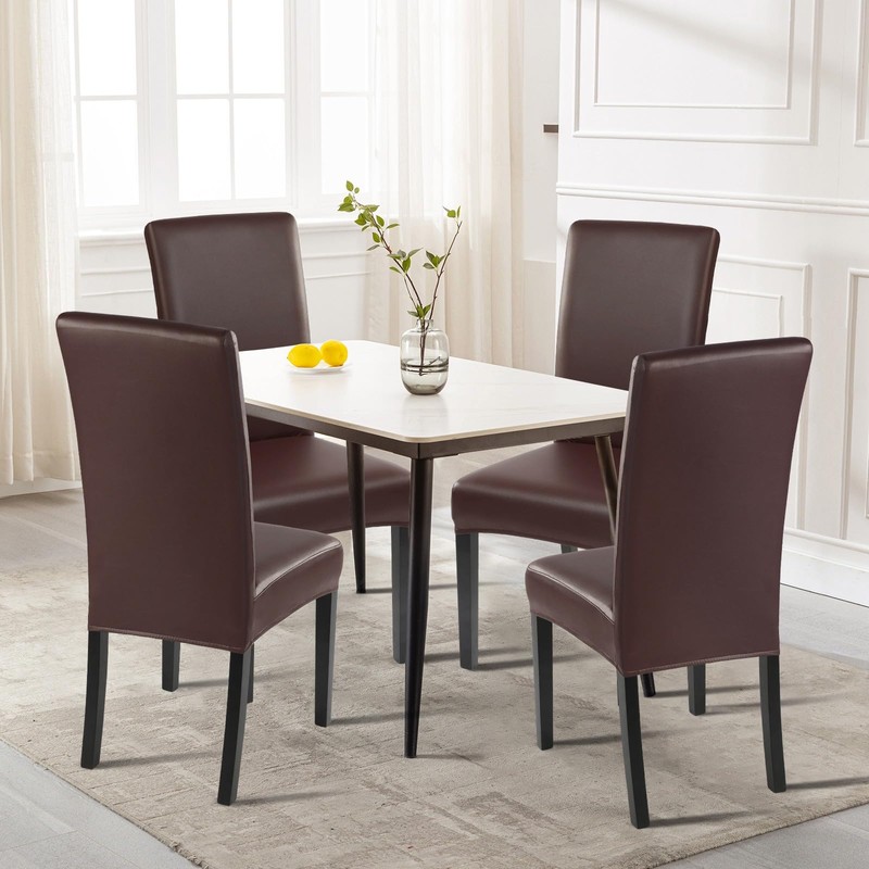 SearchI Waterproof PU Leather Dining Chair Covers Set of 6,
