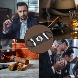 2 Pack Portable Cigar Cutter, Stainless Steel Pocket Cigar Tool, Double Guillotine Blades Scissors, Cigar Clippers Cigar Accessories with Plastic Handle Suitable for Most Size of Cigars, Black