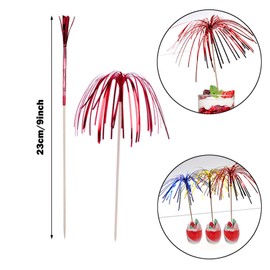 Allazone 200 PCS Firework Cupcake Toppers Foil Frill Toothpicks, 9 Inch Fireworks Bamboo Toothpicks for Cakes Decoration, Party Supplies, Christmas Decoration