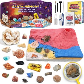 PIBEX Volcano & Ocean Fossil Dig Kit, Dig up 20+ Real Fossils, Rocks, Shells & Sea Snails with Eruption Experiments, Earth Science Geology Kit for Kids, STEM Toy Gift for Boys & Girls Age 6-8-12