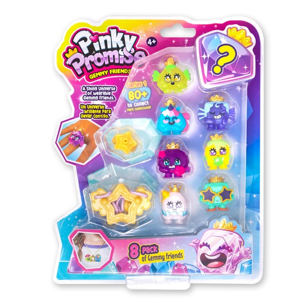BANDAI TH00003 Royals 8 Pack | This Pinky Promise Multipack Contains 8 Collectable Gemmy Friends 1 Ring and 1 Necklace Mix and Match Gems and Girls Jewellery for Wearable Fun