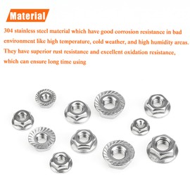 HELIFOUNER 50 Pieces 1/4”-20 Flange Nuts, Serrated Flange Hex Lock Nuts Assortment Kit, 304 Stainless Steel (18-8), Bright Finish, Coarse Thread