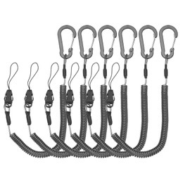 PATIKIL Coiled Lanyards with Buckle 47 Inch, 6 Pcs Retractable Safety Ring and Quick Release Detachable Buckle for Fishing Equipment Key Card Tool Tether Leash, Black