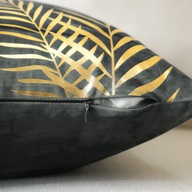 JOTOM Set of 2 Cushion Covers 50x50cm Velvet Decor Throw Pillow Covers Gold Leaves Decorative Pillow Cases Bronzing Flannelette Cushion Cover for Couch Bedroom Sofa Car Home Living Room Decor (Grey)