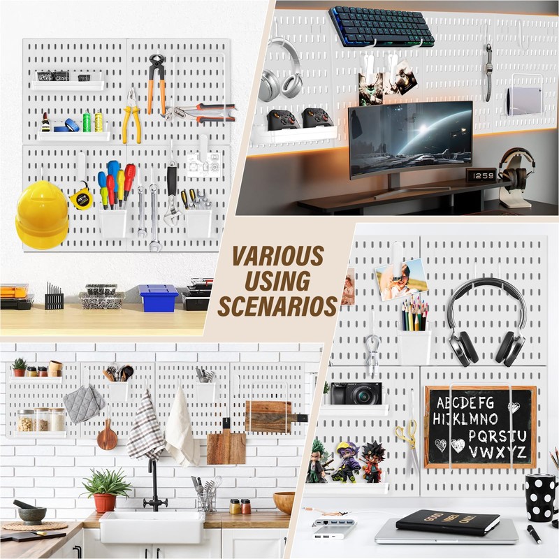AKTOP Peg Board Wall Organizer 4-Pack – 12"x12" White Pegboard