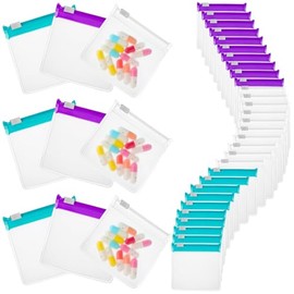 GLEAVI 30 Piezas Organizador de Pastillas de Viaje, Bolsas Reutilizables de EVA con Cierre Deslizante, Pastillero Pequeño Transparente para Medicamentos y Vitaminas, 3 Colores (7.2x7.2 cm)