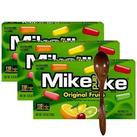 Mike and Ike Chewy Candy – 3 Pack of Movie Theater Boxes (4.25 OZ Each) + Candy Freezer Wooden Spoon – Perfect for Movie Nights & Sharing (Original Fruits) - Wooden Spoon