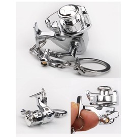 Perfeclan Fly Fishing Reel Miniature Pendant Keyring Aluminum Alloy Key Chain Novelty, 5x4x5cm