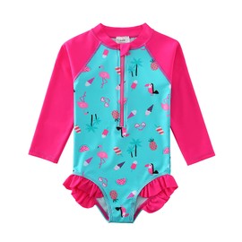Sweegentle Traje de baño para niñas UPF 50+ UV protector de erupciones traje de baño de una pieza con cremallera de 3 a 10 años, Animal Print, 4-5T