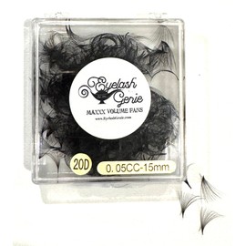 EYELASH GENIE VolumeXXX 20D Promade Loose Volume Professional Lash Extensions| Box of 500 | .05 Thick BLACK | CC Curl| 9mm - 15mm | Korean PBT| Premade Speed Lashing (14mm)