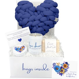 Boxzie Sympathy Gifts, Condolence Gift Box, Bereavement Basket, Sorry for Your Loss Care Package, Thinking of You Grief Boxes for Women, Men, Friend – Condolences Navy Pillow (Modern, Blue, 1)
