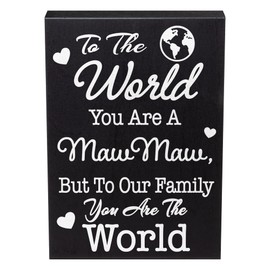 JennyGems Mawmaw Gifts, To the World You Are a Maw Maw Wooden Sign, Gifts for Mawmaw, Shelf Decor and Wall Hanging, Made in USA