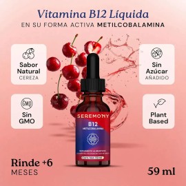 Vitamina B12 Líquida SEREMONY Metilcobalamina Sublingual de Cereza Orgánica Sin Azúcar, 59 mL