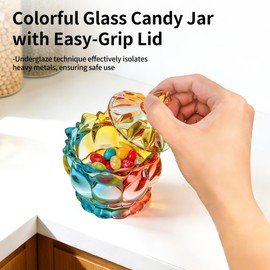 QIANCHANG Colorful Crystal Glass Candy Dish, Cute Apothecary Cookies Jar, Decorative Candy Jars with Lids