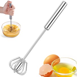 Stainless Steel Semi-Automatic Whisk, Lengthen Hand Push Rotary Mixer, Push to Rotate Automatically Wire Handle Metal Whisk for Kitchen Cooking Baking Making Cream, 12.5inch