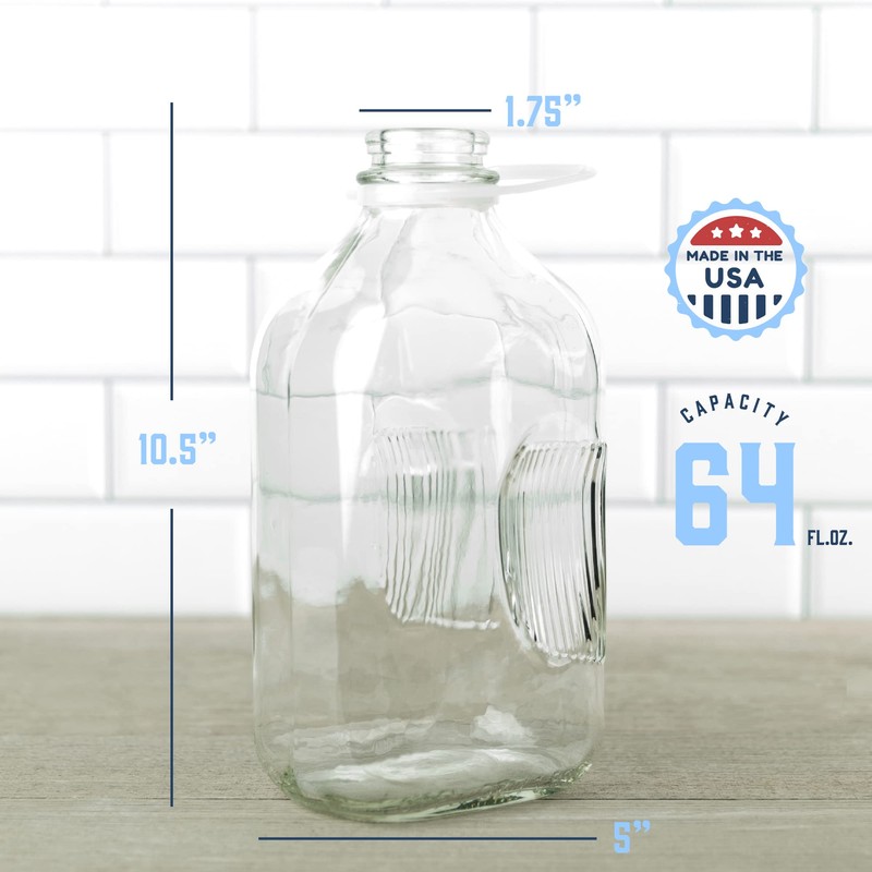 KitchenToolz Glass Milk Jug 64 oz – Half Gallon Jar