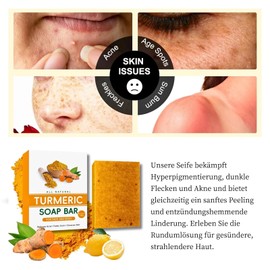 Shefave Lemon Turmeric Kojic Acid Soap, Kurkuma Seife für Gesicht & Körper Peeling Turmeric Scrub Soap, Kurkuma Seifenstück, Akne bekämpfen, für Dunkle Flecken, Hyperpigmentierung, 100 g
