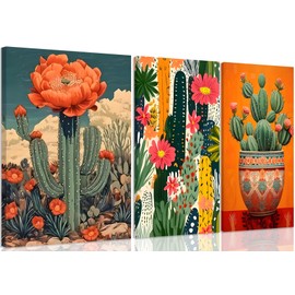 tgguytiy 3Pcs Mexican Cactus Canvas Wall Art Vintage Desert Floral Wall Decor Paintings, Boho Southwestern Botanical Prints Pictures for Living Room Bedroom Bathroom 12x16 inch