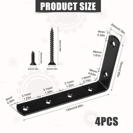 4pcs Furniture Anchors Kit for Baby Proofing, Metal Baby Furniture Anchor Corner Bracket Anti Tip Black Shelve Mounts Babyproof L-shaped Furniture Wall Secure for Dresser Bookshelf Cabinet