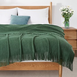 Homiest Decorative Knitted Throw Blanket with Fringe Soft & Cozy Tassel Blanket for Couch Sofa Bed (Dark Green, 50x60)