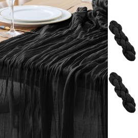 Asee'm 2pcs Cheesecloth Table Runner 120 Inches Long Black Boho Gauze Cheese Cloth Runner 10FT Rustic Sheer Table Runners for Christmas Wedding Party Baby Shower Spring Easter Decoration
