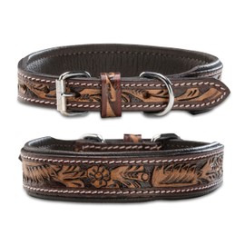 Unique Leather Dog Collar with Hand-Carved Stamping Patterns / Ornaments - Buffalo Leather Collar - Padded Dog Leather Collar Alexey (M (31.5-40.0 cm))