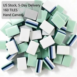 ,5-days Delivery,Mahjong Mat and Racks,American Mahjong Set with 160 Tiles,Custom 4-Layer Mahjong Tiles,Hand-carvedColor: Light Cyan