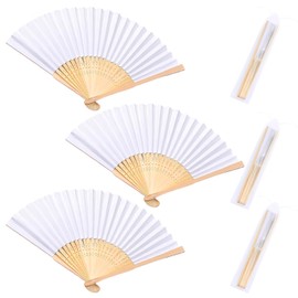 Fächer Hochzeit, 3 Stück Faltbar Weiß Handfächer Mit 3 Fan-Tasche, Fecher Damen, Fächer Weiß, Fächer Klein, Diy Faltfächer Für Hochzeit Geburttag Party Fest Wand Deko Aufführung Tanz