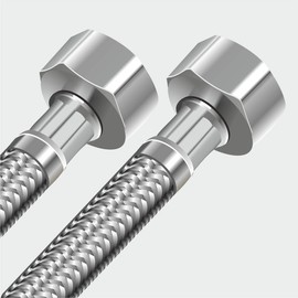 Reinforced Hose 200 cm Flexible with 1/2 Inch Union Nuts on Both Sides Including Seal for Sanitary Installation