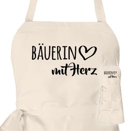 HUURAA Apron Farmer with Heart Unisex Apron with Motif for the Greatest People Gift Idea for Friends and Family, natural