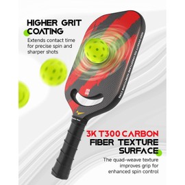 Warping Point Ascent Pickleball Paddles | Carbon Fiber Pickleball Racket with Aero Throat | Textured Grit Surface | 13mm Hexa Polymer Core | USAPA Approved | Designed for Power & Spin | Red