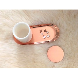 White Real Marble Jar with Rose Gold Lid & Tray | Small Vanity Jar for Bathroom Storage, Make-up Brushes, Q-tips, Pens, Flowers, Trinkets, Keys | Metal Lid, Round Shape Container | Bathroom Cup