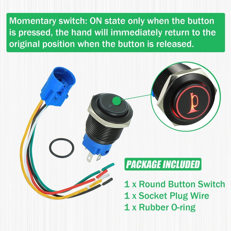 EPLZON 19MM 12V Car Horn Momentary Button Red LED Lighted