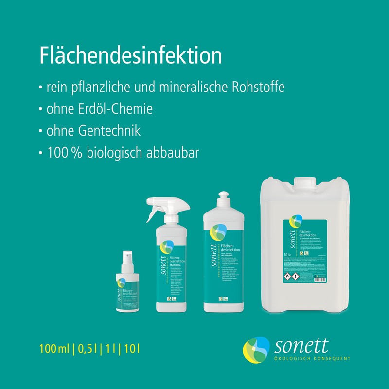 Surface disinfection for kitchen worktops and appliances, food processing, sanitary